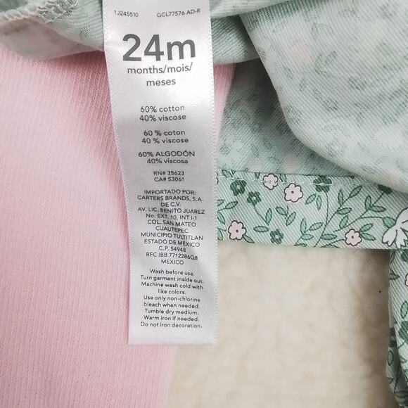 Carters Baby Set 24mo Green Pink Dress Leggings Layette Cotton Floral Print - Picture 15 of 15
